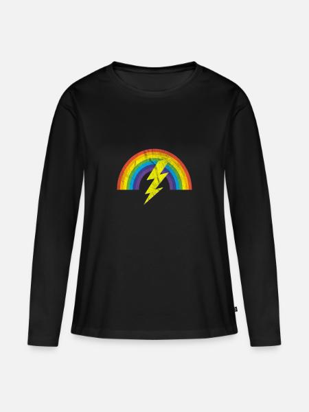 cooler Regenbogen Blitz distressed LGBTQ Geschenk - Frauen Premium Bio Langarmshirt - Schwarz