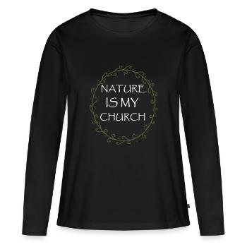 La nature est mon église Wicca Païenne - T-shirt manches longues Premium bio Femme - noir - Devant - Julia (174cm)