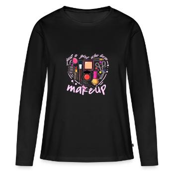 Fille aime maquillage maquillage coeur maquillage - T-shirt manches longues Premium bio Femme - noir - Devant - Julia (174cm)