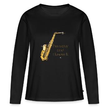Saxophones image avec inscription - T-shirt manches longues Premium bio Femme - noir - Devant - Julia (174cm)