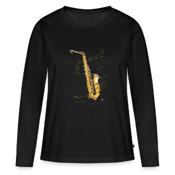 Saxophones image avec portée avec des notes musicales - T-shirt manches longues Premium bio Femme - noir - Devant - Julia (174cm)