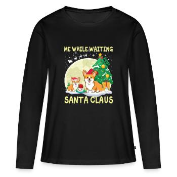 Corgi moi en attendant le Père Noël - T-shirt manches longues Premium bio Femme - noir - Devant - Julia (174cm)