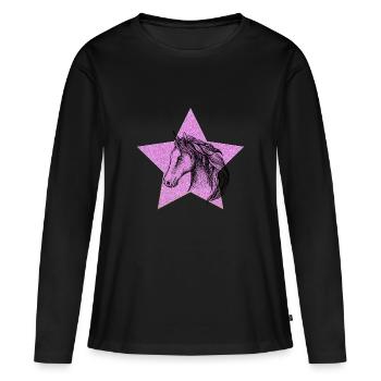 Chevaux Paillettes - T-shirt manches longues Premium bio Femme - noir - Devant - Julia (174cm)