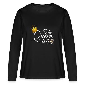 50e anniversaire de la femme, la reine a 50 ans - T-shirt manches longues Premium bio Femme - noir - Devant - Julia (174cm)