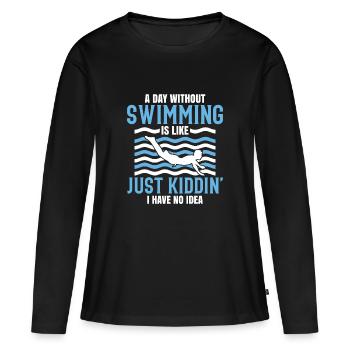 Maillot de bain "Une journée sans nager" - T-shirt manches longues Premium bio Femme - noir - Devant - Julia (174cm)