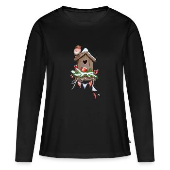 Nid d’oiseau festif Image - T-shirt manches longues Premium bio Femme - noir - Devant - Julia (174cm)