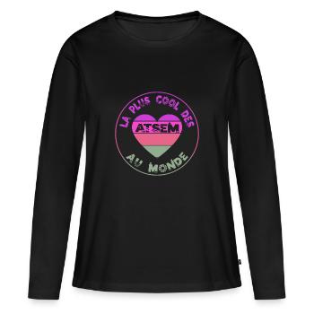 La plus cool des atsem au monde - cadeau atsem - T-shirt manches longues Premium bio Femme - noir - Devant - Julia (174cm)
