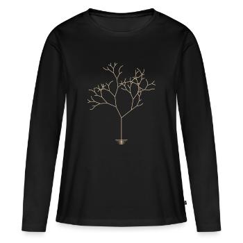 Minimalisme abstrait d'arbre - T-shirt manches longues Premium bio Femme - noir - Devant - Julia (174cm)