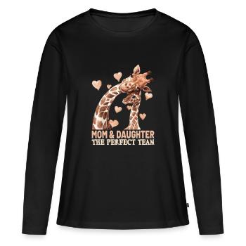 Mère et fille Girafe Fête des Mères Anniversaire - T-shirt manches longues Premium bio Femme - noir - Devant - Julia (174cm)