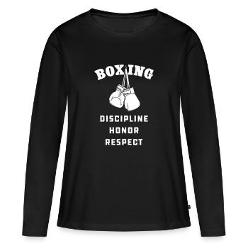 Boxen, Boxer - Frauen Premium Bio Langarmshirt - Schwarz - Vorne - Julia (174cm)