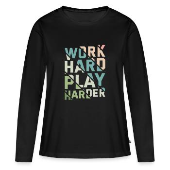 WORK HARD PLAY - T-shirt manches longues Premium bio Femme - noir - Devant - Julia (174cm)