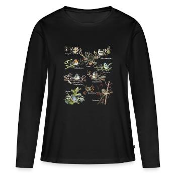 Gartenvögel Amsel Meise Zaunkönig Spatz Stieglitz - Frauen Premium Bio Langarmshirt - Schwarz - Vorne - Julia (174cm)