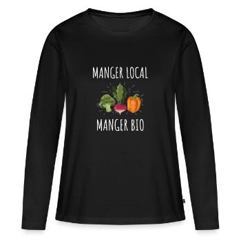 Manger local Manger bio - panier de légumes - T-shirt manches longues Premium bio Femme - noir - Devant - Julia (174cm)