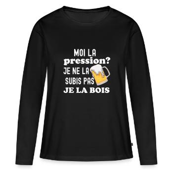 Moi la pression je la subis pas je la bois - T-shirt manches longues Premium bio Femme - noir - Devant - Julia (174cm)