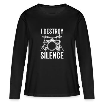Je détruis silence batteur - T-shirt manches longues Premium bio Femme - noir - Devant - Julia (174cm)