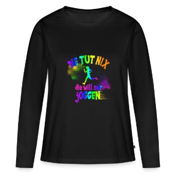 Läuferin, die tut nix, die will nur joggen, Jogger - Frauen Premium Bio Langarmshirt - Schwarz - Vorne - Julia (174cm)