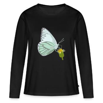 Papillon avec fleur - T-shirt manches longues Premium bio Femme - noir - Devant - Julia (174cm)