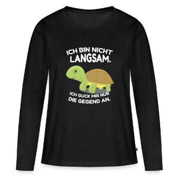 ICH BIN NICHT LANGSAM. ICH GUCK MIR NUR DIE GEGEND - Frauen Premium Bio Langarmshirt - Schwarz - Vorne - Julia (174cm)