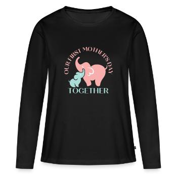 Unser erster Muttertag zusammen - Frauen Premium Bio Langarmshirt - Schwarz - Vorne - Julia (174cm)