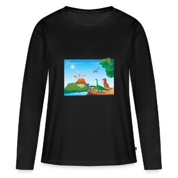 Dinosaurier-Vulkan - Frauen Premium Bio Langarmshirt - Schwarz - Vorne - Julia (174cm)