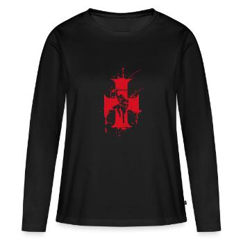 Croix et cheval Chevalier Templier - T-shirt manches longues Premium bio Femme - noir - Devant - Julia (174cm)