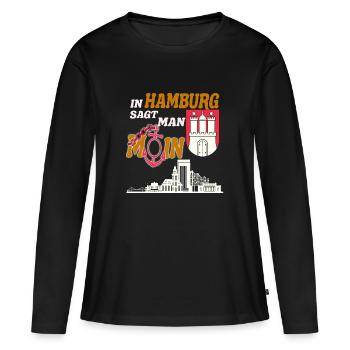 In Hamburg sagt man Moin,Für stolze Hamburger - Frauen Premium Bio Langarmshirt - Schwarz - Vorne - Julia (174cm)
