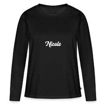 Nicole Texte personnalisé Nom d’anniversaire - T-shirt manches longues Premium bio Femme - noir - Devant - Julia (174cm)