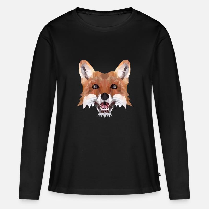Fuchs Polygon Geometrisch Waldtier Geschenkidee - Frauen Premium Bio Langarmshirt - Schwarz