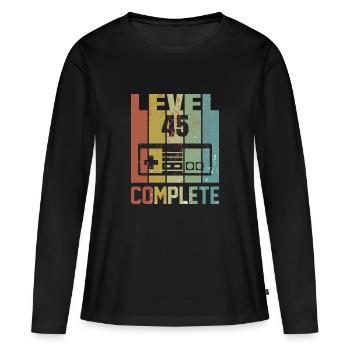 Niveau 45 complet Cadeau de chemise d’anniversaire - T-shirt manches longues Premium bio Femme - noir - Devant - Julia (174cm)