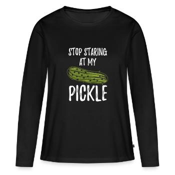 Hör auf, auf mein Gurkenhemd schmutziges Halloween zu starren - Frauen Premium Bio Langarmshirt - Schwarz - Vorne - Julia (174cm)