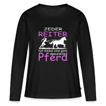 Jeder Reiter hat dieses eine ganz spezielle Pferd - Frauen Premium Bio Langarmshirt - Schwarz - Vorne - Julia (174cm)