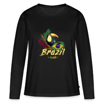 Toucan vintage du Brésil avec drapeau et masque de samba - T-shirt manches longues Premium bio Femme - noir - Devant - Julia (174cm)