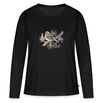 Buchfink auf Lärche Liebevolle Aquarellzeichnung - Frauen Premium Bio Langarmshirt - Schwarz - Vorne - Julia (174cm)
