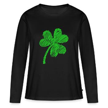 griffonnage vert trèfle à trois feuilles - T-shirt manches longues Premium bio Femme - noir - Devant - Julia (174cm)