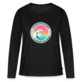 Fuerteventura Kanarische Inseln Wellen Retro Vintage - Frauen Premium Bio Langarmshirt - Schwarz - Vorne - Julia (174cm)