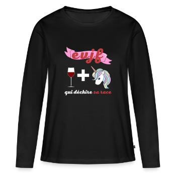 EVJF qui déchire sa race licorne et vin rouge - T-shirt manches longues Premium bio Femme - noir - Devant - Julia (174cm)