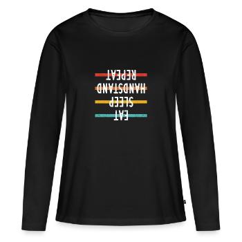 Gymnastik Lustig Turner Trainer Essen Schlaf - Frauen Premium Bio Langarmshirt - Schwarz - Vorne - Julia (174cm)