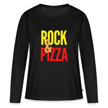 Rock et Pizza - T-shirt manches longues Premium bio Femme - noir - Devant - Julia (174cm)