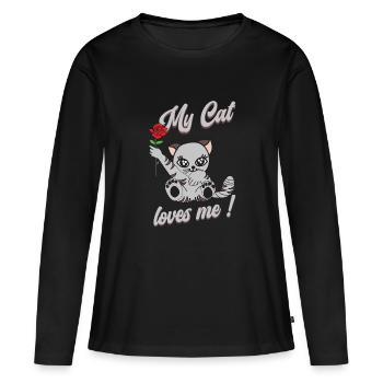 Meine Katze liebt mich! - Frauen Premium Bio Langarmshirt - Schwarz - Vorne - Julia (174cm)