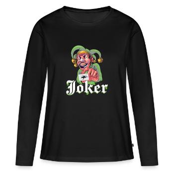 Joker mit Spielkarte - Frauen Premium Bio Langarmshirt - Schwarz - Vorne - Julia (174cm)