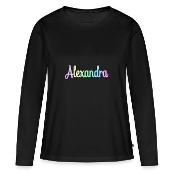 ALEXANDRA Rainbow Cursive minimaliste - T-shirt manches longues Premium bio Femme - noir - Devant - Julia (174cm)