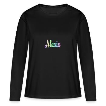 ALEXIS Rainbow Cursive minimaliste - T-shirt manches longues Premium bio Femme - noir - Devant - Julia (174cm)