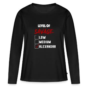 Niveau de Sauvage: ALEXANDRA Coche Nouveauté Custo - T-shirt manches longues Premium bio Femme - noir - Devant - Julia (174cm)