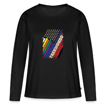 Drapeau américain Blanc Couleurs de ceinture noire - T-shirt manches longues Premium bio Femme - noir - Devant - Julia (174cm)