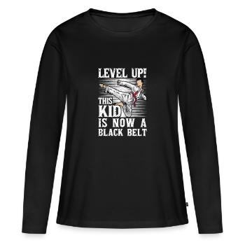 Montez de niveau Cet enfant est maintenant un karaté Beld noir - T-shirt manches longues Premium bio Femme - noir - Devant - Julia (174cm)