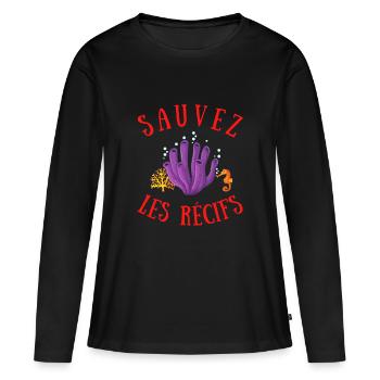SAUVEZ LES RÉCIFS - T-shirt manches longues Premium bio Femme - noir - Devant - Julia (174cm)