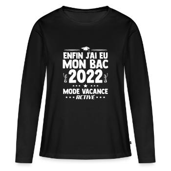 Ideé Cadeau Bachelier Bachelière Bac 2022 humour - T-shirt manches longues Premium bio Femme - noir - Devant - Julia (174cm)