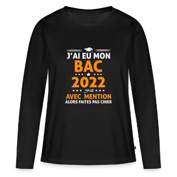 Ideé Cadeau Bachelier Bachelière Bac 2022 - T-shirt manches longues Premium bio Femme - noir - Devant - Julia (174cm)