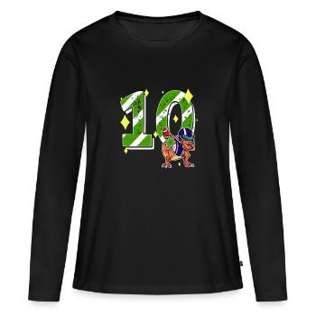 10 ans Dino American Football 10ème B-day Dab - T-shirt manches longues Premium bio Femme - noir - Devant - Julia (174cm)