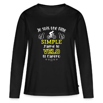 je suis une fille simple j'aime le vélo et l'apéro - T-shirt manches longues Premium bio Femme - noir - Devant - Julia (174cm)